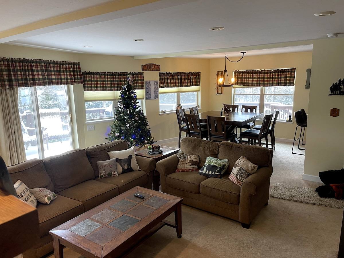 The living room looking through to the dining area